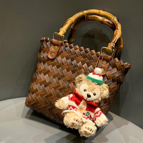 Bag Lady 2024 New Wicker Top Handle Bag Bamboo Node Grass Weaving Handmade Bamboo Tote Bag Retro Beach Bag