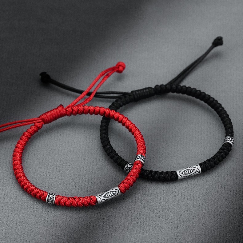 Good Luck Shore Koi Bracelet Women's New Chinese Guoxue s925 Silver Light Luxury Woven Hand Rope Men's Guoxue Jewelry Gift