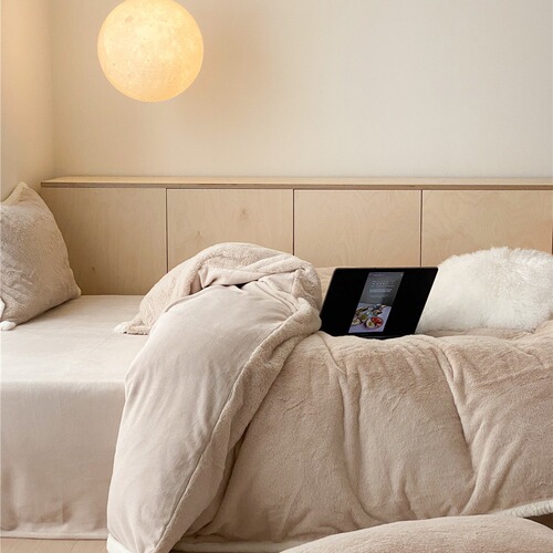 Simple solid color light luxury style rex rabbit hair milk velvet four-piece set autumn and winter warm rabbit warm milk cover quilt cover bedding