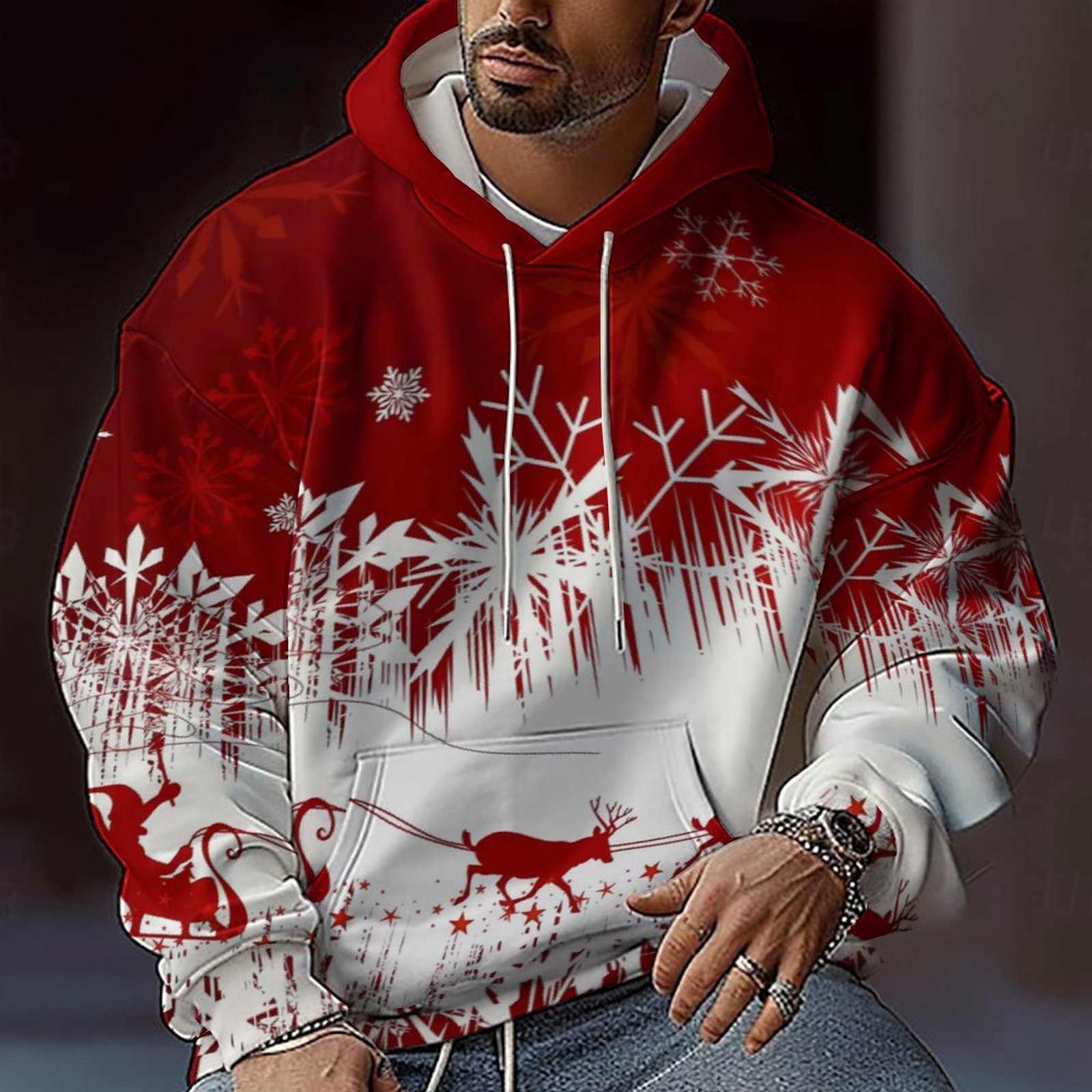 Ensemble sweat à capuche et pantalon de Noël à imprimé numérique pour hommes, décontracté, quotidien, à manches longues_voghion.com