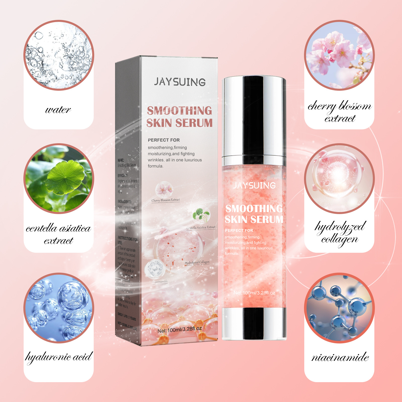 A essência suavizante corporal Jayswing pode reduzir linhas finas, hidratar, refrescar a pele, prevenir o ressecamento e reparar a pele do frango_voghion.com