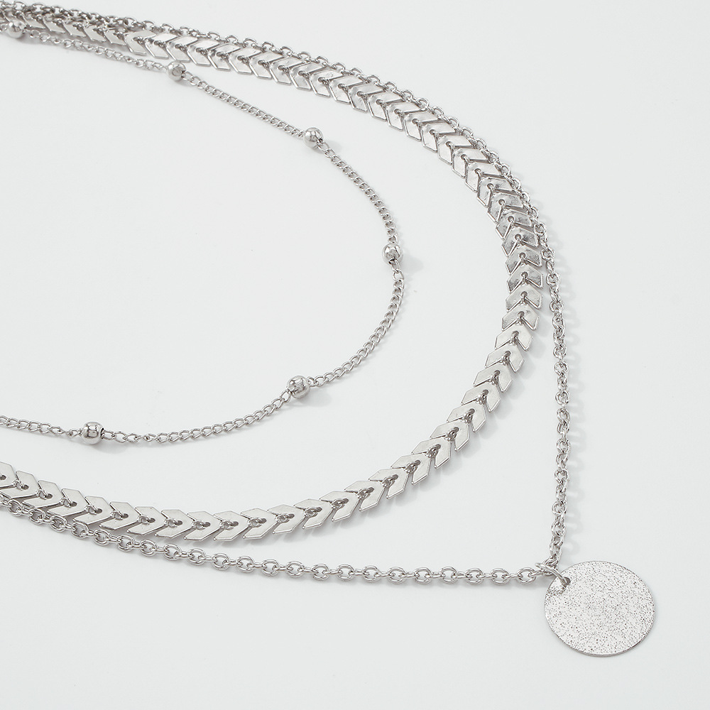 Alloy multilayer necklace geometric disc retro trend chain necklacepicture8