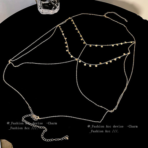 European and American fashion sequin chest chain personality metal wind new body chain exaggerated niche design sense chest decoration wholesale women 