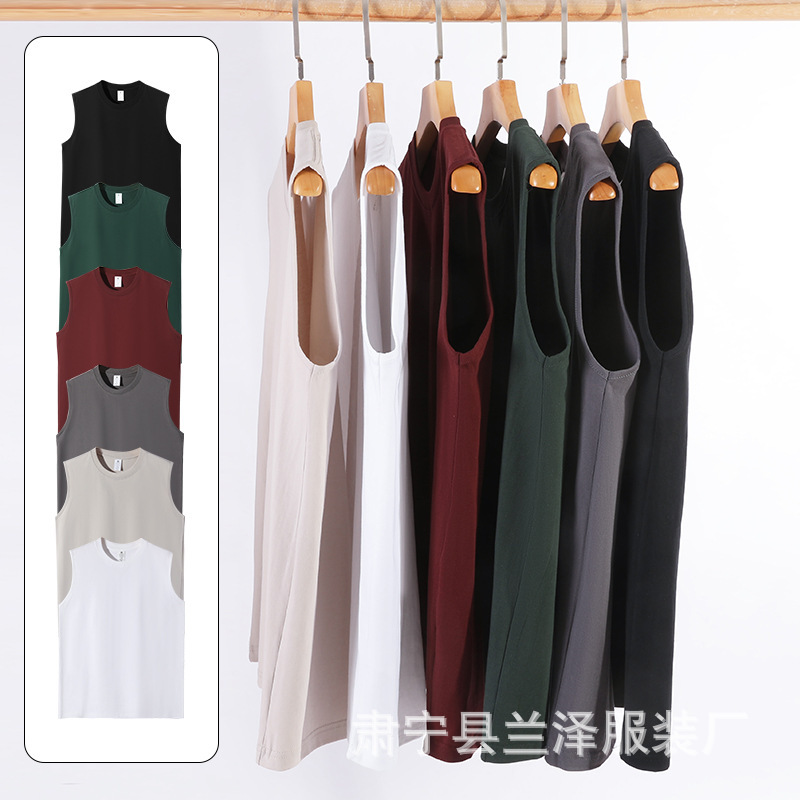Summer 230g Cotton Sleeveless Sports Base Vest Solid Color Undershirt T-shirt Men's Fitness Thin Sling Waistcoat Summer 230g Cotton Sleeveless Sports Base Vest Solid Color Undershirt T-shirt Men's Fitness Thin Sling Waistcoat