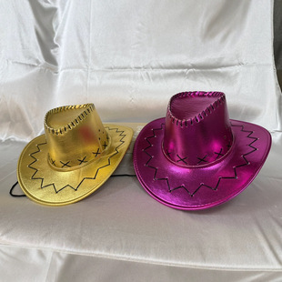 Western Cowboy Hat Faux Leather Knight Hat Men's and Women's Sun Hat Large Brim Outdoor Travel Cowboy Hat