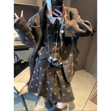 摩且 小众轻奢感 重工钉珠毛呢西装外套马甲百褶裙三件套 MQ0970