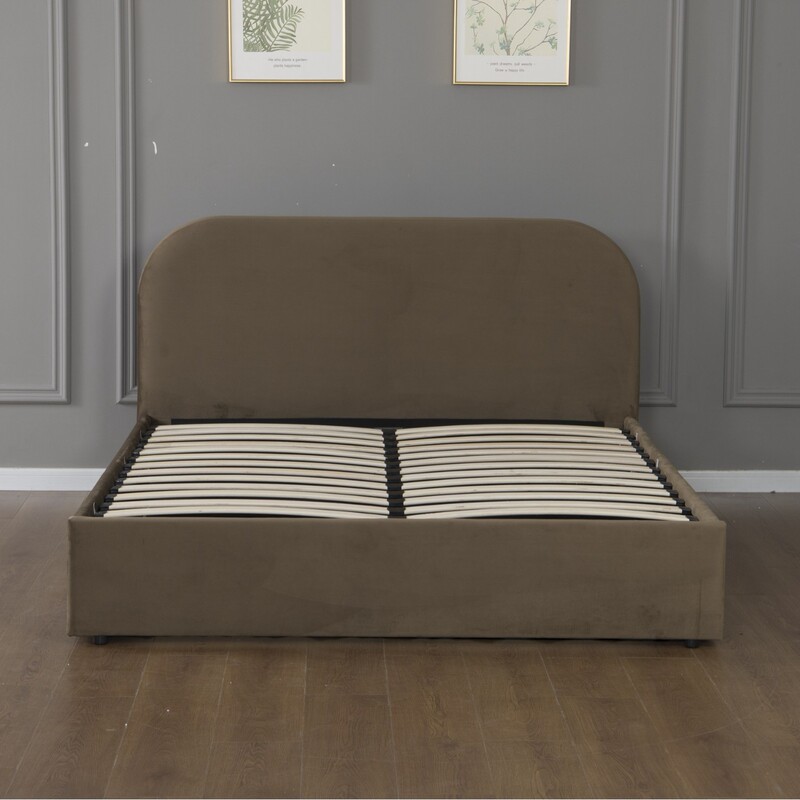 Source Factory for Foreign Trade Furniture: Brown Velvet Curved Headboard Hydraulic Storage Bed, Complete Certifications, Customizable Source Factory for Foreign Trade Furniture: Brown Velvet Curved Headboard Hydraulic Storage Bed, Complete Certifications, Customizable