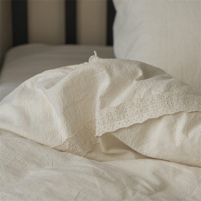Fontainebleau ~ ligero retrógrado francés lino de clase A algodón conjunto de cuatro piezas de ropa de cama de algodón de encaje industrial pesado