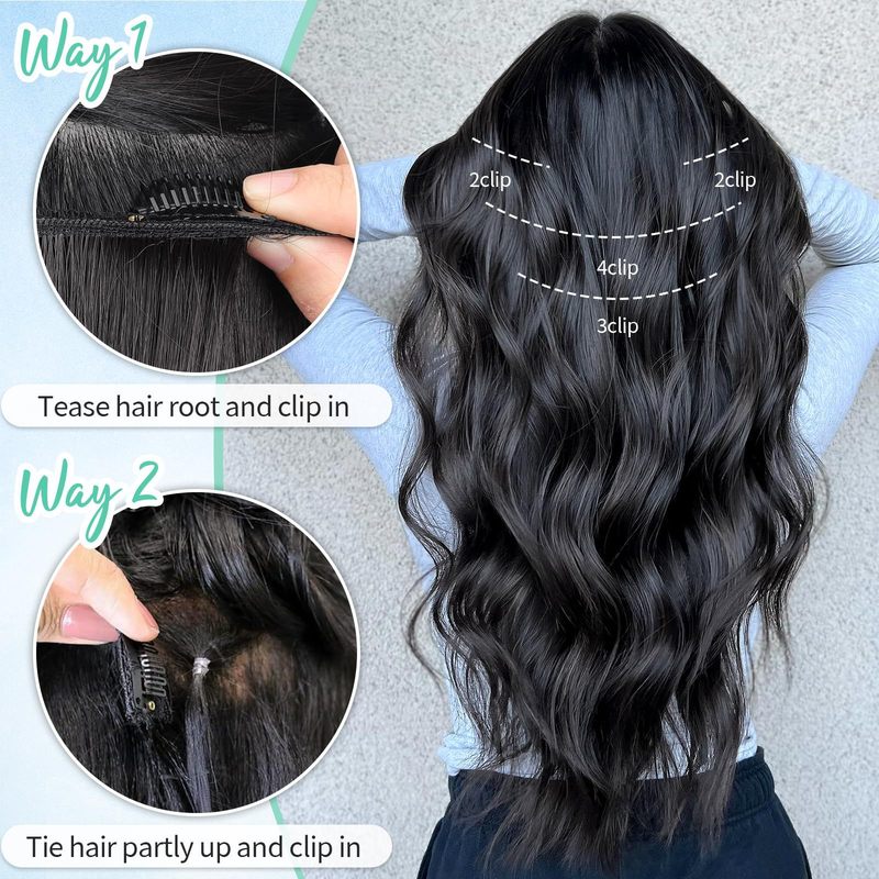 女性用ウィッグヘアピース、ヘアカーテン、長さ50cm、ワンピース、ツーピース、スリーピース、フォーク、増毛用ウェーブパッド|undefined