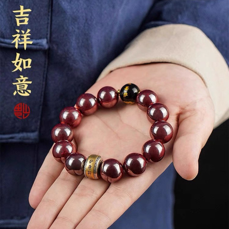 辰砂朱砂手链手串本命年本命佛手链十二生肖男女款发黑朱砂衬衫