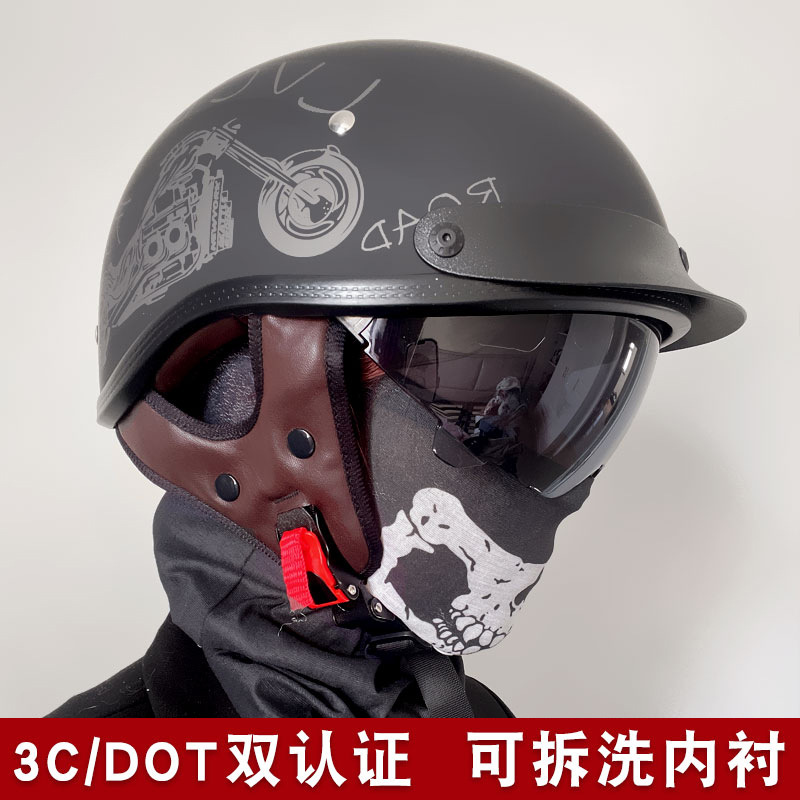 摩托踏板车头盔男复古半盔女电动车瓢盔机车夏季电瓶潮流复古