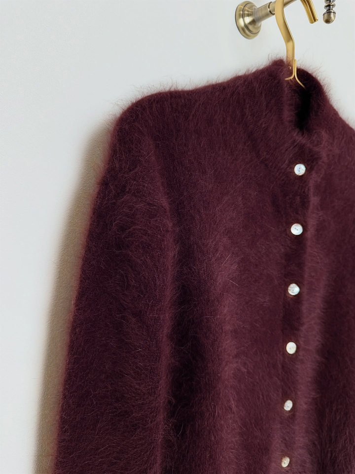 Áo khoác cardigan len nữ dáng ôm cổ tròn tay dài một hàng cúc chất liệu lông mềm mại — Màu hồng, Màu trắng, Màu xám nhạt, Xanh đậm chi tiết 24