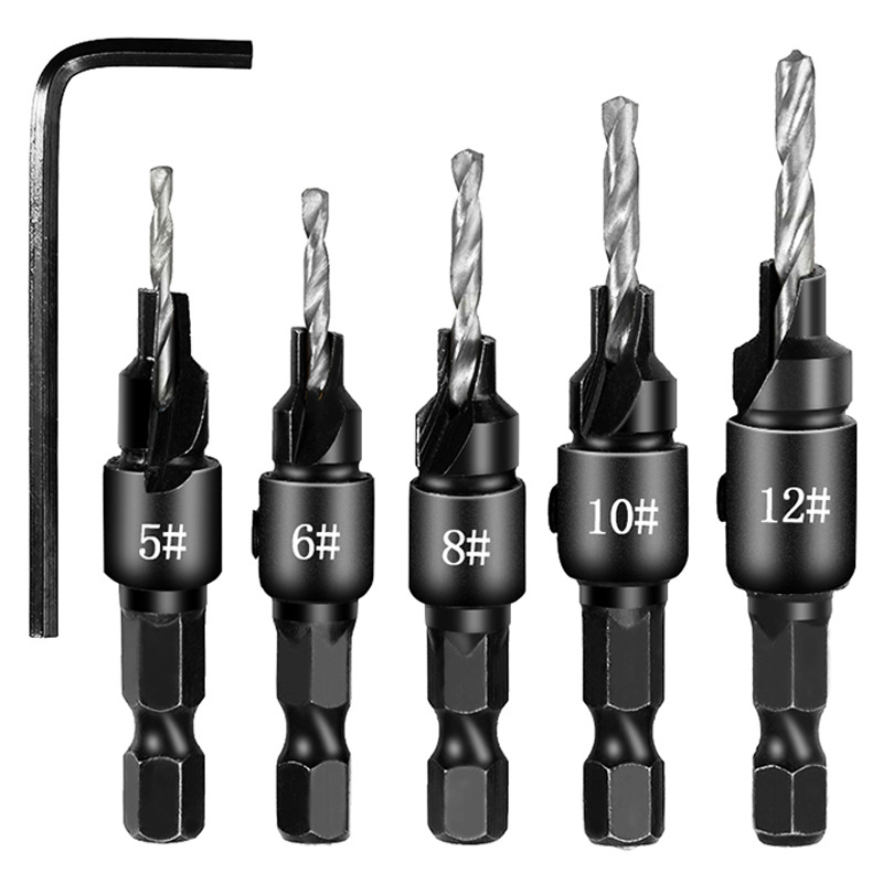Woodworking counterbore hex shank hole saw set screw cap counterbore drill head chamfering hole drill bit integrated drill bit