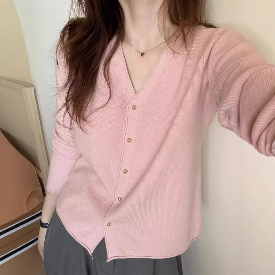 Shu Nei Liangpin [core-spun yarn] V-neck autumn knitted cardigan women's gentle age-reducing thin sweater coat loose