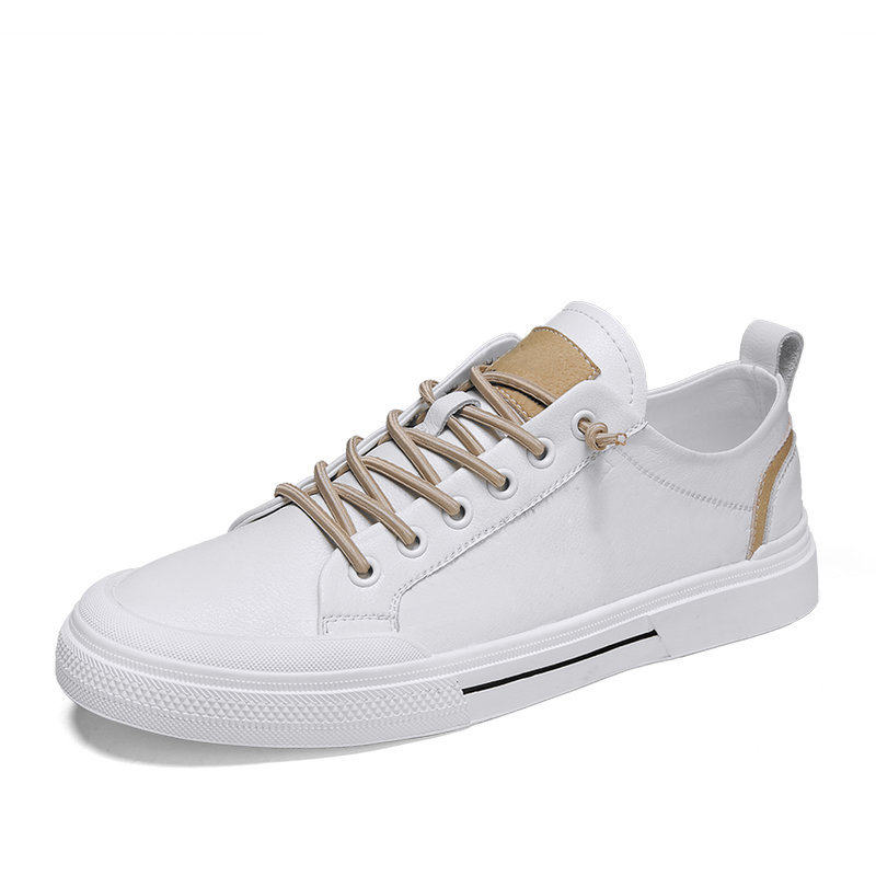 Giày sneaker nam da lì phối chỉ may, đế bằng thấp, phong cách thường ngày — 21506 màu đen, 5025 màu trắng, 5025 màu đen, Màu trắng 21506