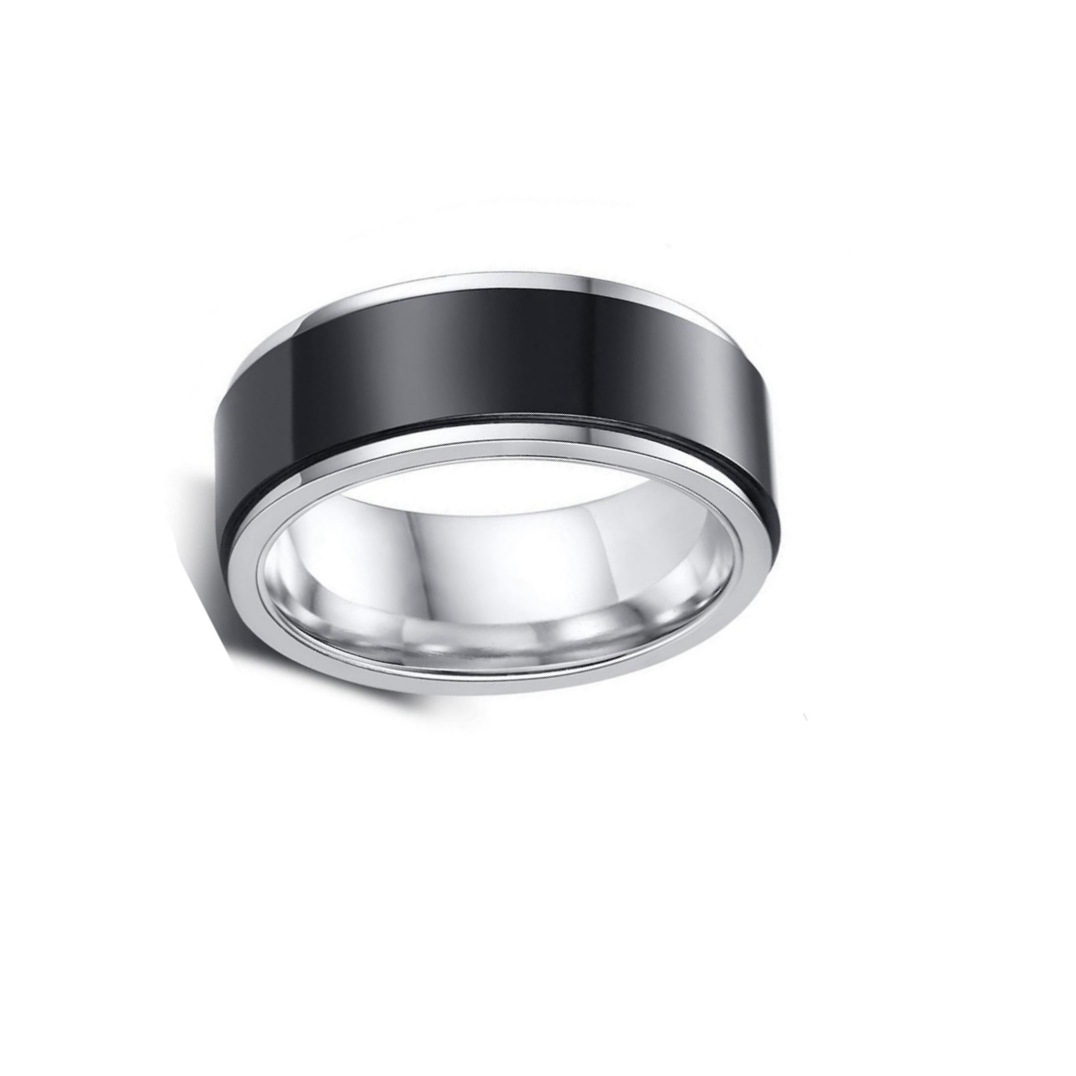 201 Stainless Steel Material Geometric Pattern Fashion 201 Stainless Steel Geometric White Black Men Band Rings