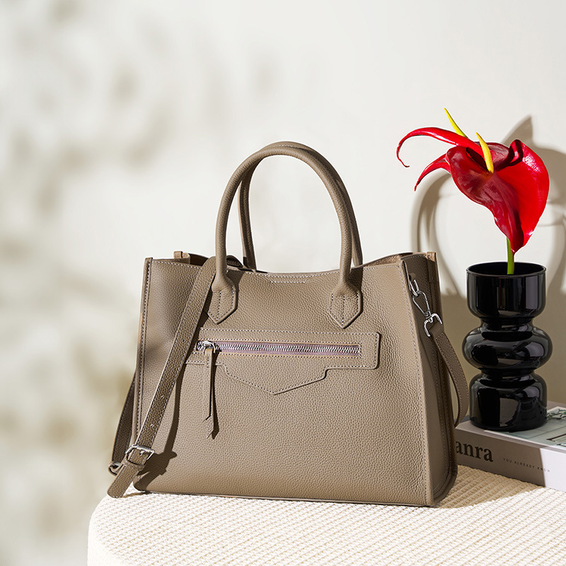 Large Capacity Women's Genuine Leather Tote Bag - Niche Designer Luxury Commuter Laptop Briefcase - Thumbnail 3