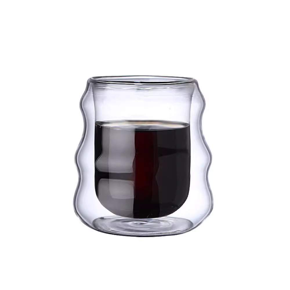 Taza de doble capa de vidrio resistente al calor y resistente al escaldado, taza de bebida fría de leche de café con aislamiento térmico, taza de vidrio doble de oruga doméstica creativa
