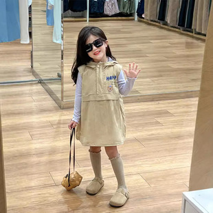 2025 Autumn New Korean Style Children's Clothing Girls Cute Hooded Sleeveless Cartoon Vest Vest Jacket Bottoming t