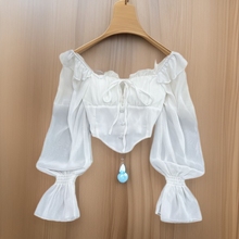 跨境一字肩露肩挂脖喇叭袖衬衫女洋气修身显瘦不规则上衣1049