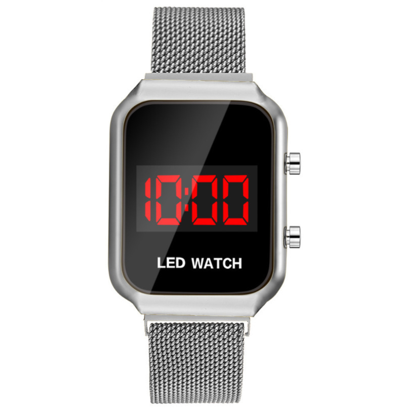 Hot selling push-button electronic watch student sports personality magnet buckle mesh belt led watch_voghion.com