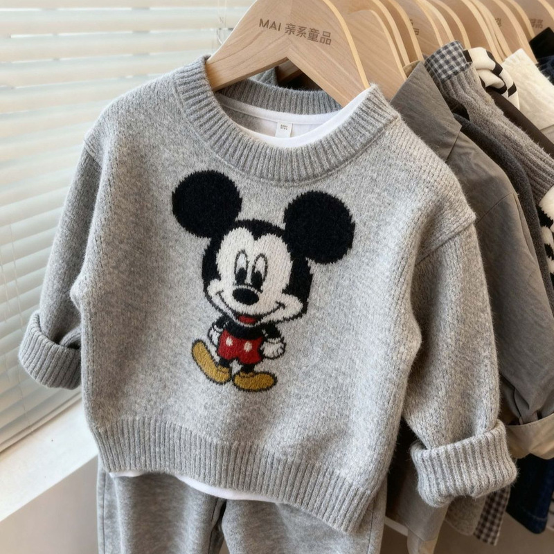 Trendy Knitted Sweater for Boys and Girls, Korean Style Children's Super Cute Mickey Mouse Jacquard Sweater, Soft and Cozy Pullover