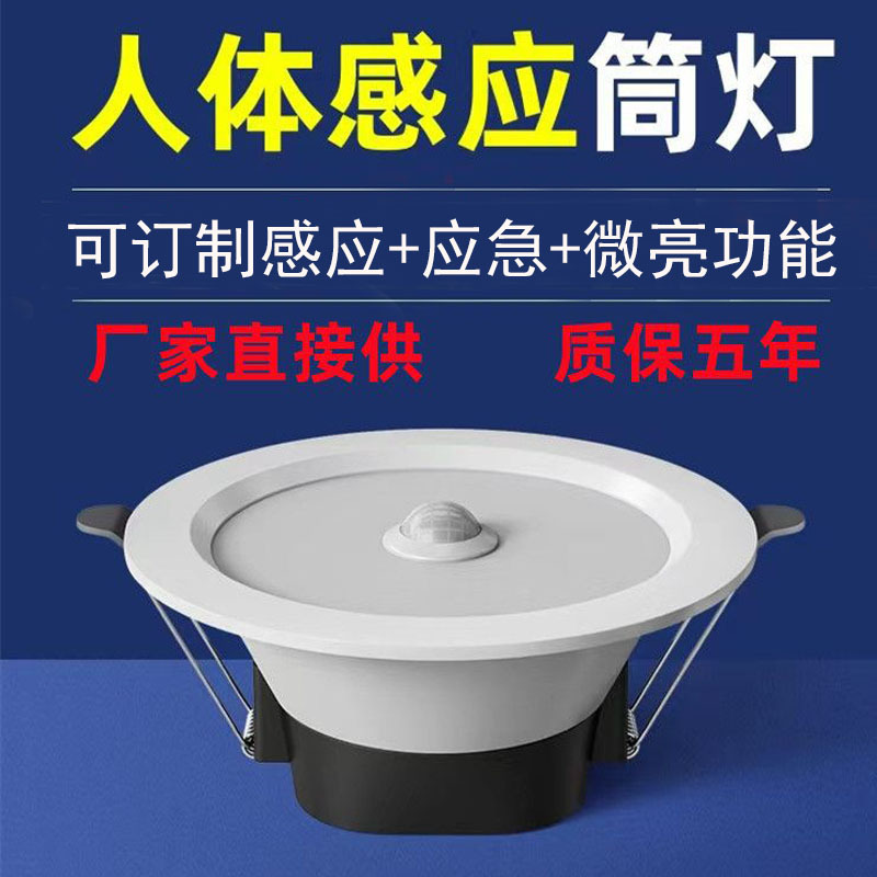 led人體感應筒燈過道暗裝紅外線感應射燈智能聲光控應急微亮孔燈