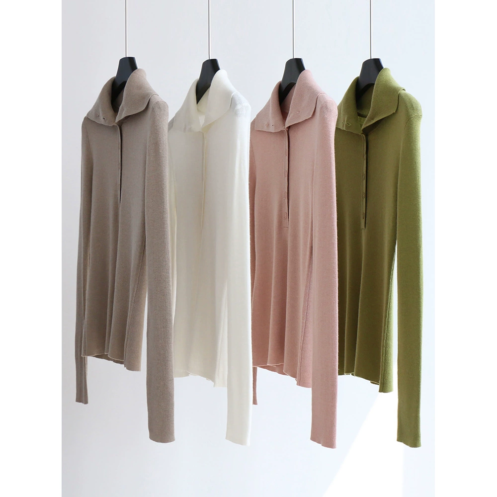 Два способа ношения смешанной шерсти, наполовину планки свитер с длинными рукавами, осенне-зимний пуловер, Базовая рубашка, приталенная женская одежда на работу