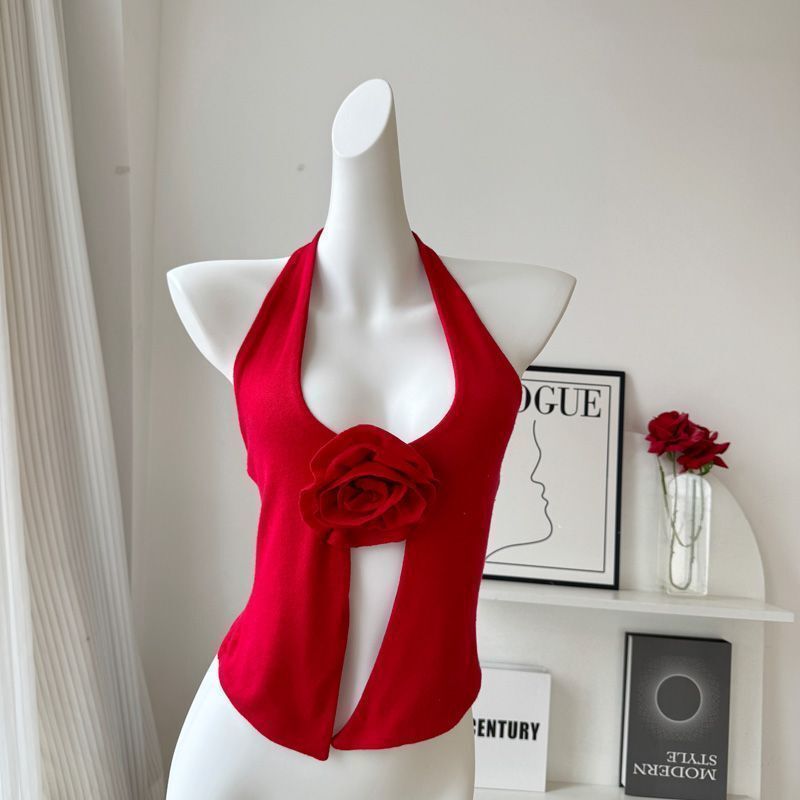 Cross-Border Wholesale Red Halter Neck Tank Top for Women, Summer Design, Pure Desire Hot Girl Style, Sexy Short Sleeveless Top Cross-Border Wholesale Red Halter Neck Tank Top for Women, Summer Design, Pure Desire Hot Girl Style, Sexy Short Sleeveless Top