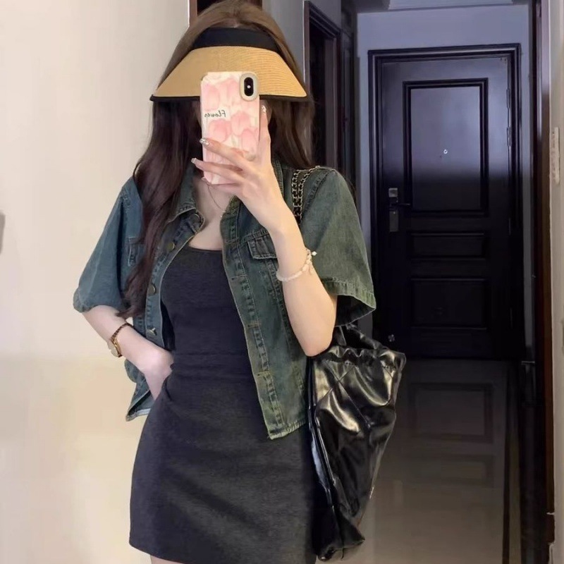 Blue denim skirt