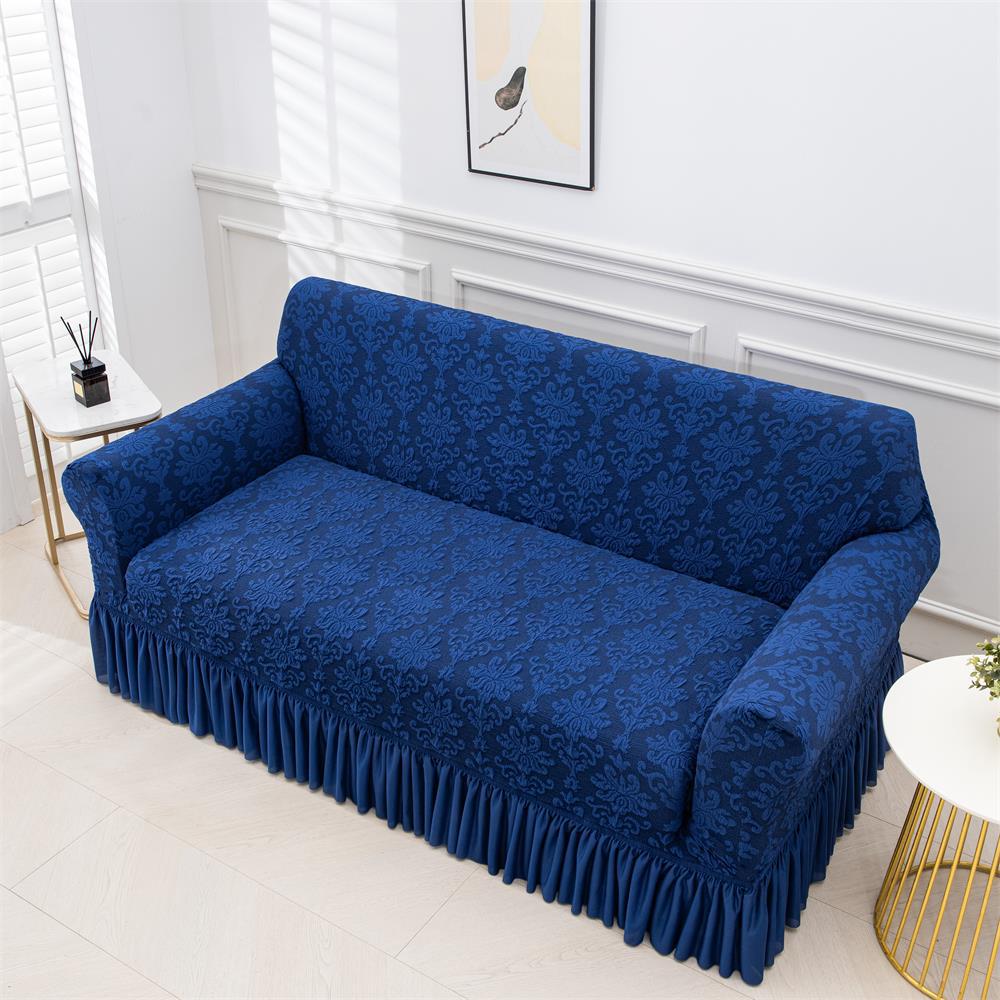 New Black Silk Embossed Jacquard Sofa Cover Skirt Style Elastic Sofa Cover Living Room Combination Anti-Slip Elastic Sofa Cover
