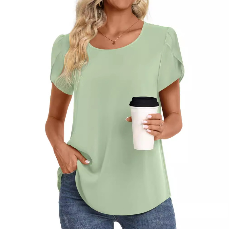 2024 Women's Casual Tunic Top Short-sleeved Round Neck T-shirt Loose Comfortable Basic Shirt Mix Li