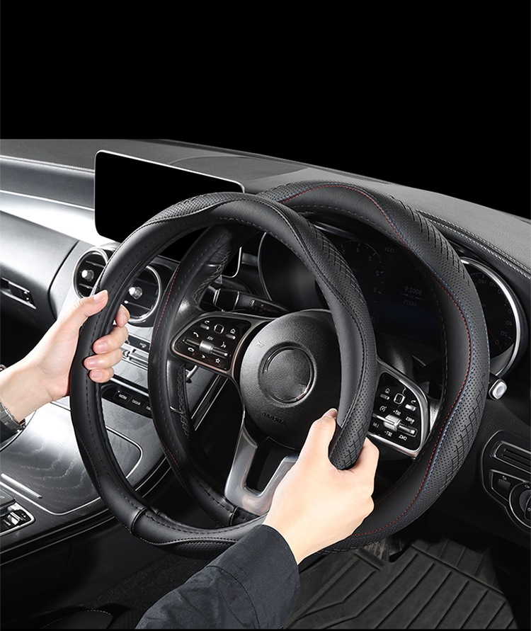 New Cross-Border Amazon Microfiber Leather Steering Wheel Cover, Four-Season Universal Anti-Slip Breathable Steering Wheel Cover
