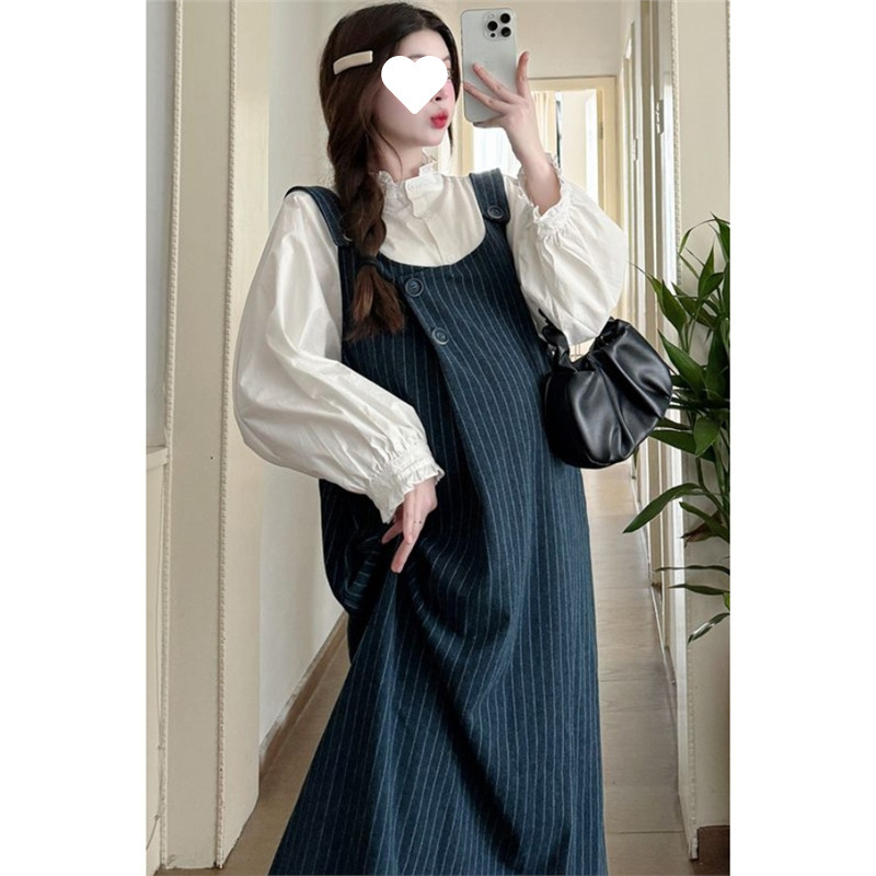 Maternity Wear Autumn and Winter Sleeveless Suspender Skirt Two-Piece Shirt Bottoming Plus Size Maternity Suit