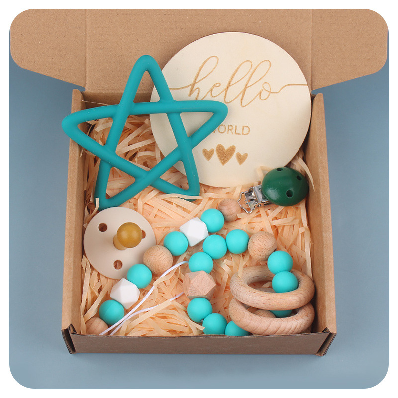 Nuevos bebés dibujos animados de silicona pentagonal serie de Navidad creativa bebé tetina cadena de cinco piezas set