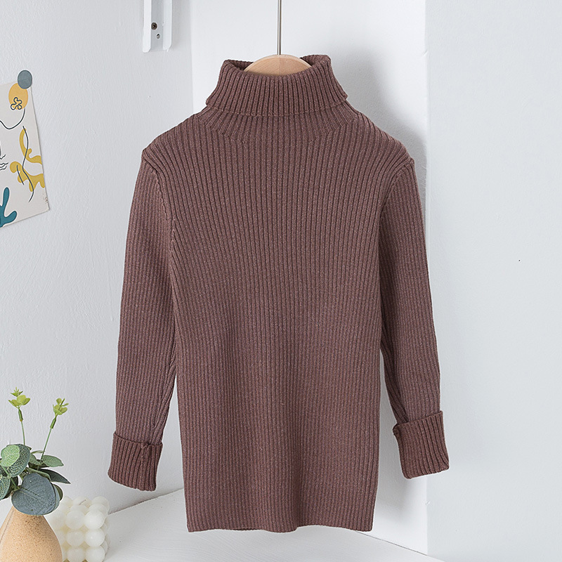Suéter de cuello alto estilo coreano para niños y niñas, otoño/invierno 2025, capa base de punto, ropa infantil coreana con forro polar.