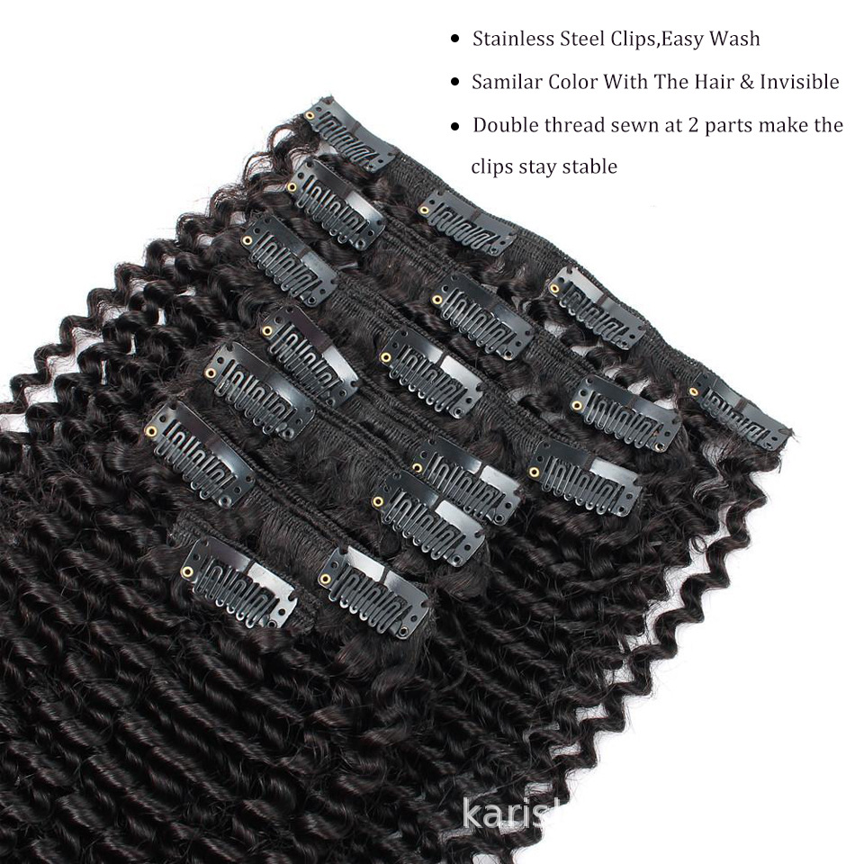 Juego de 8 piezas de peluca de cabello humano real con clip, rizadas, de cabello humano real.