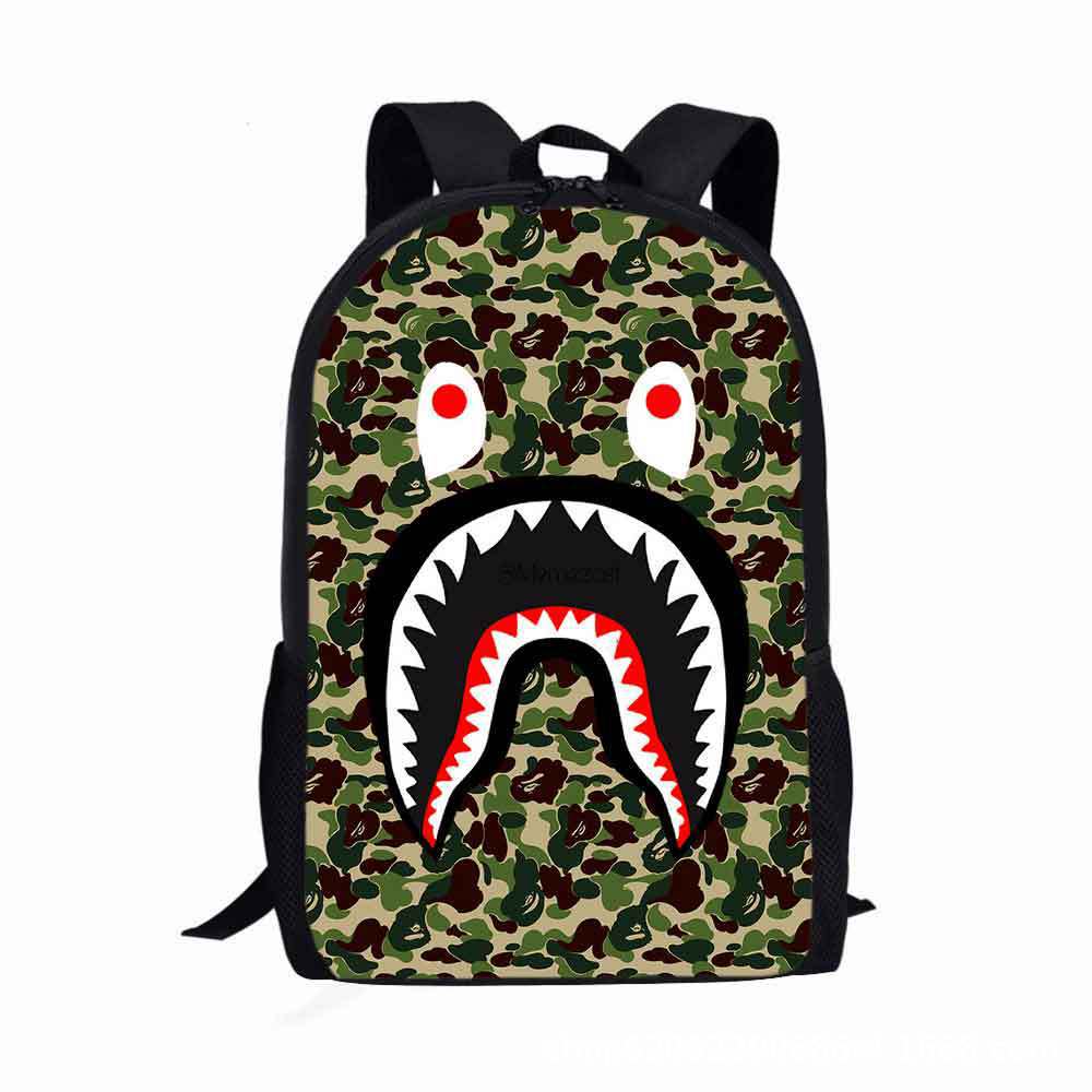 Estudiante de la escuela primaria mochila camuflaje tiburón logotipo imprimible de gran capacidad Mochila para niños mochila de dibujos animados transfronteriza entrega