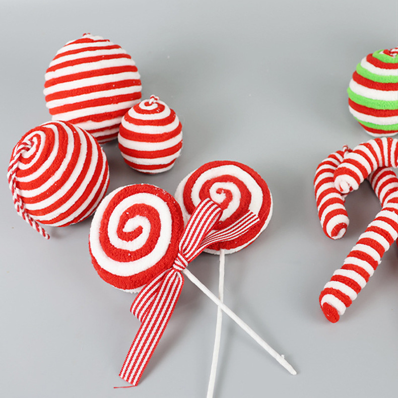 Navidad franela a rayas rojas y blancas bola de Navidad bastón caramelo árbol de Navidad decoración colgante accesorios accesorios adornos