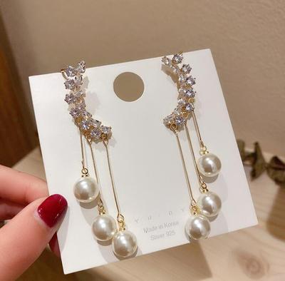 925銀針超仙珍珠流蘇耳骨夾耳釘壹體耳環女長款高級感耳墜耳飾女