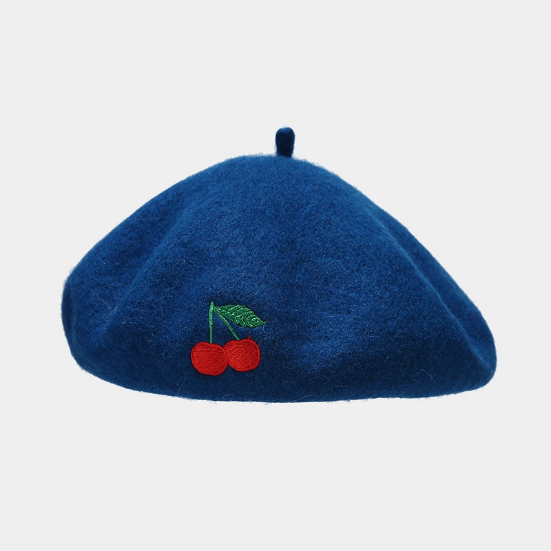 112g Weight Beret Hat Hats Type Daily Occasion Artificial Wool Material Cherry Pattern Autumn&Winter Season Women's Gender Embroidery Design Cute, Sweet Style Eaveless Rim Women's Cute Sweet Cherry Embroidery Eaveless Beret Hat 9