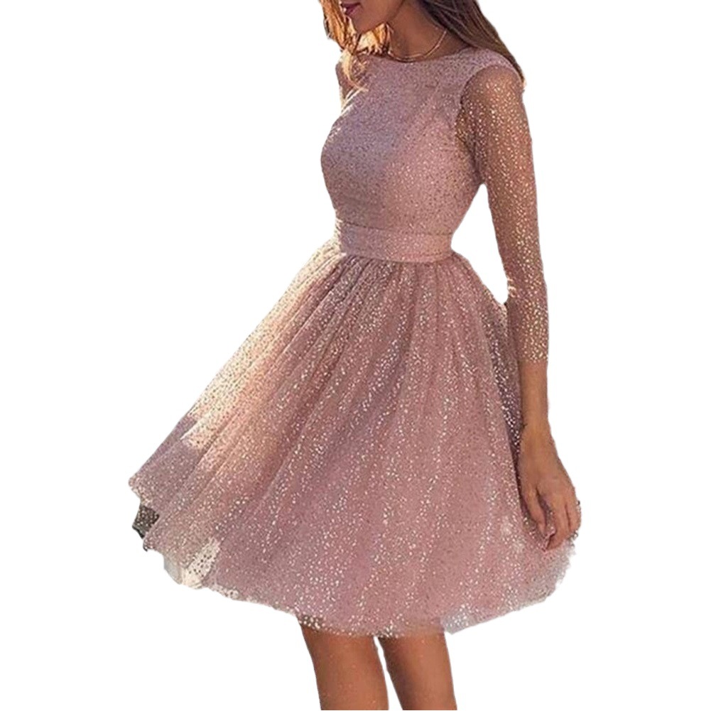 2025 verano transfronterizo nuevo estilo vestido de manga larga de moda de mujer europea y americana vestido de cóctel de cintura alta vestido de noche