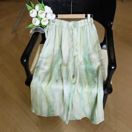 65苎麻35天丝阔腿裤 2025夏季新款 飘逸垂感高腰扎染休闲裤女2565