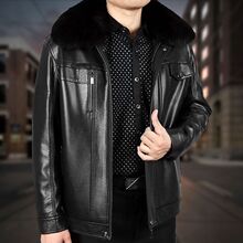 中年皮衣新款加绒加厚男休闲皮夹克中老年爸爸装外套皮毛一体