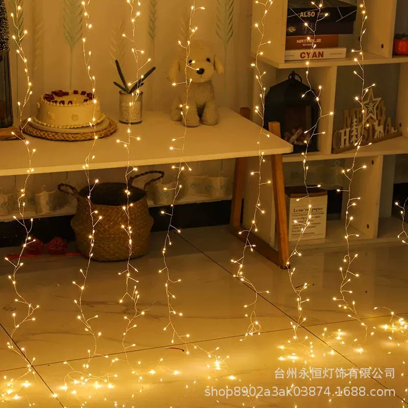 户外鞭炮窗帘灯铜线灯串节日橱窗led卧室装饰氛围阳台彩灯室内