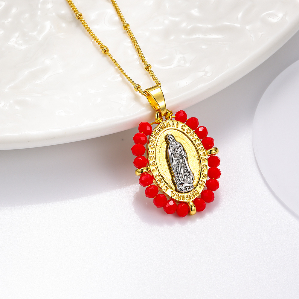 Moda europea y americana hecha a mano cristal oval de dos colores colgante colgante de bronce temperamento colgante de retrato