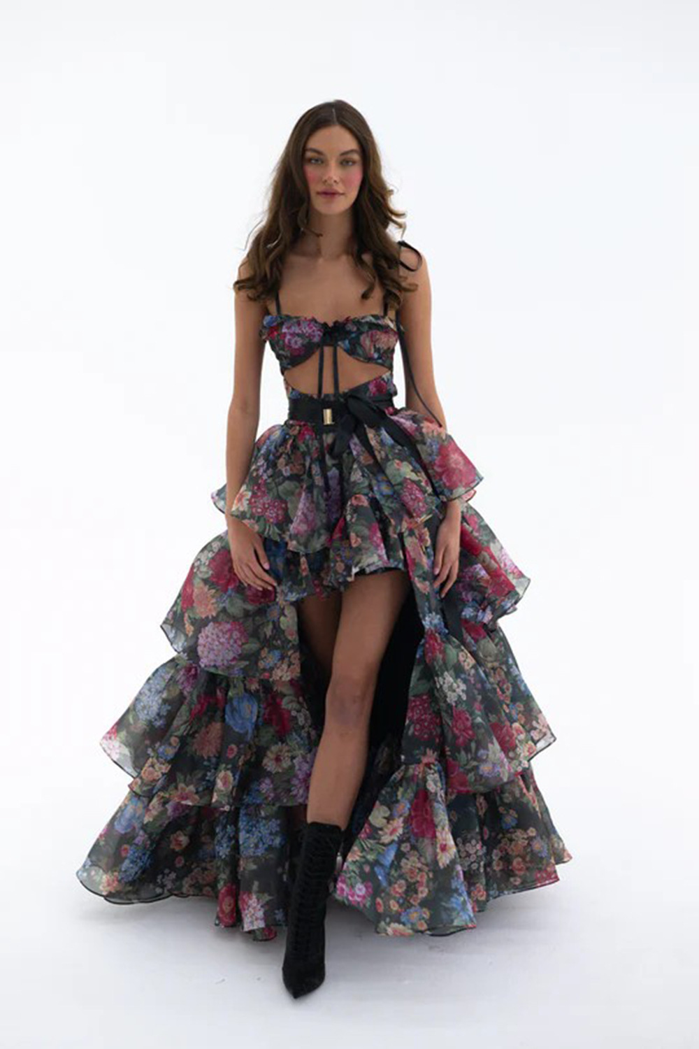 Women's Clothing Sexy Floral Print Strapless Halter Top And Cropped Mini Skirt Set Women's Cake Skirt Fashion Party Wear_ecoleips.com