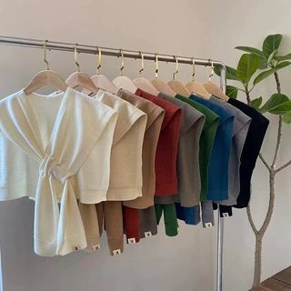跨境交叉披肩秋季新款搭肩纯色针织外搭女韩国东大门空调小坎肩