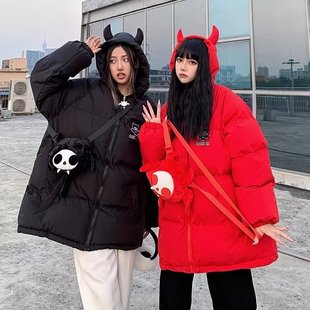 High Street Deviruchi Doll Hooded Cotton-padded Coat for Men and Women Winter Thickened Warm Loose Down Cotton-padded Coat