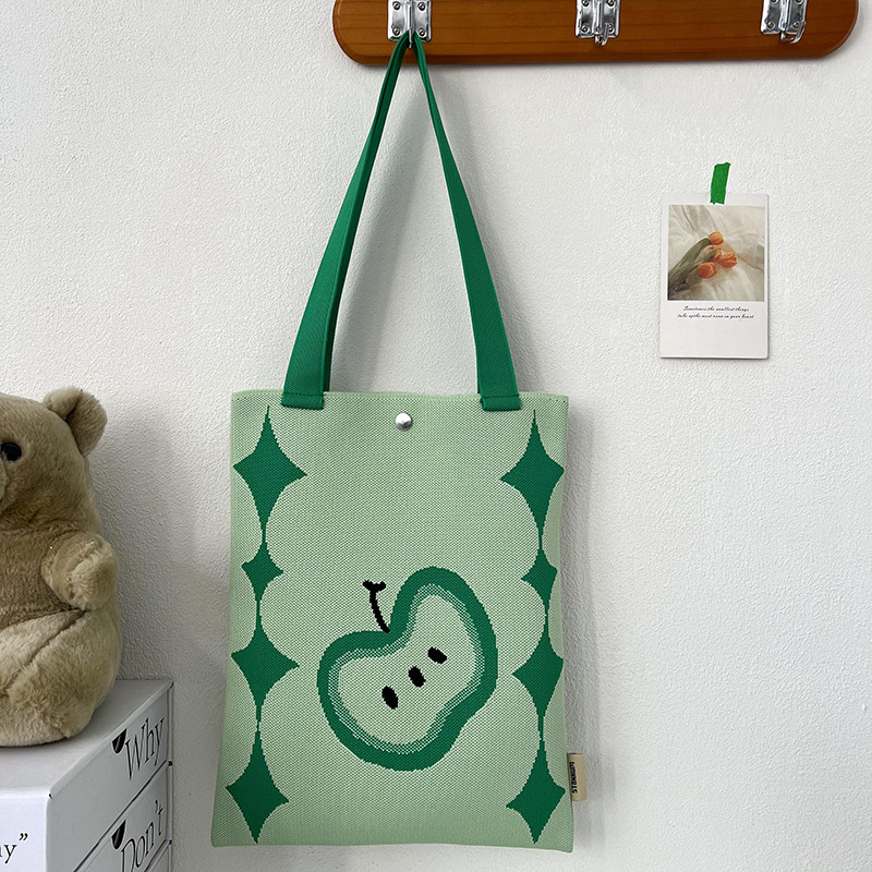 Bolsa de mano de punto de diseño simple flor frutas color contrastante bolso de mano de viaje fuera de gran capacidad bolso de hombro